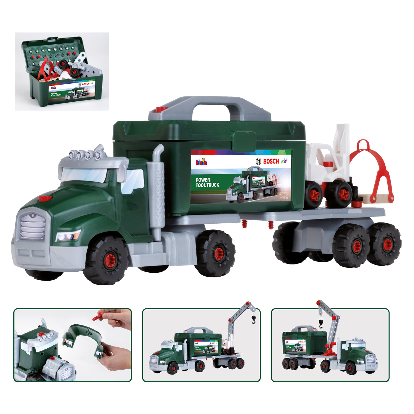 Theo Klein Bosch Camion de Construction Jouet 8630 Set de Construction avec Grue et Chariot Élévateur
