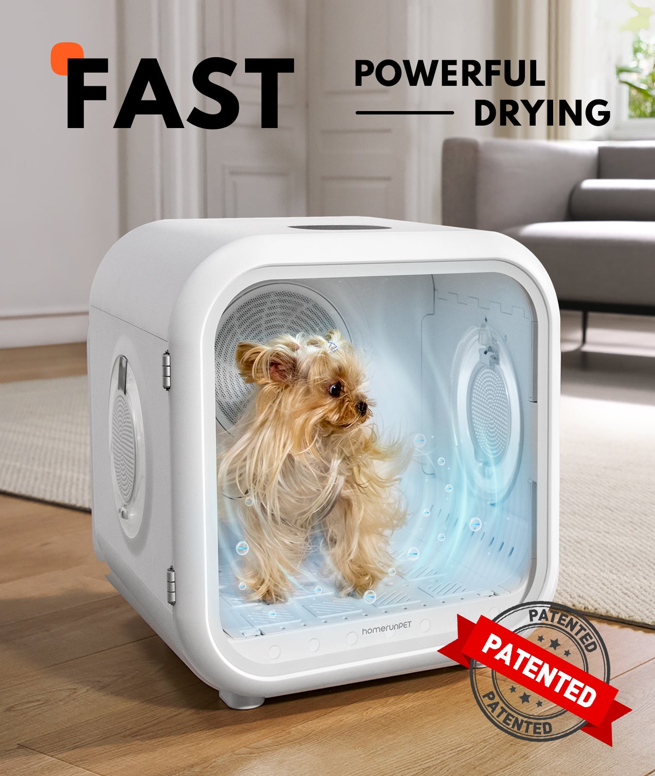 Homerunpet Drybo Plus Séchoir automatique pour chiens et chats, capacité 62 L, 437 x 467 x 486 mm, température, niveau de chaleur, débit d’air et durée de séchage personnalisables, double mode, adapté à tous les stades de vie des chats
