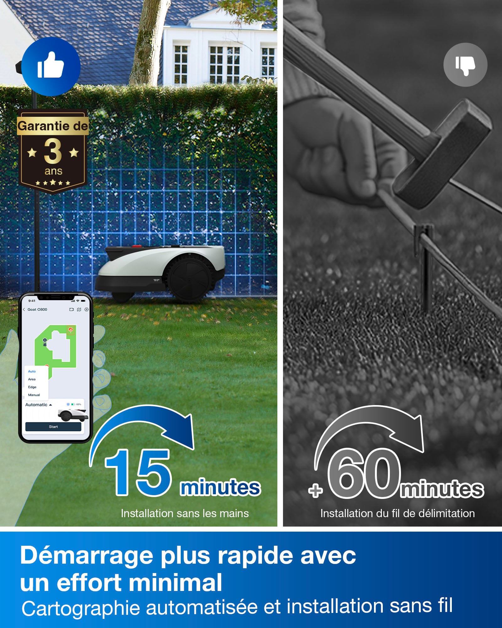 ECOVACS GOAT O800 Kit d'entretien pour robot tondeuse, sans fil, navigation RTK + vision assistée par LiDAR, cartographie automatique, tonte précise des bordures, pour pelouses jusqu'à 800 m²
