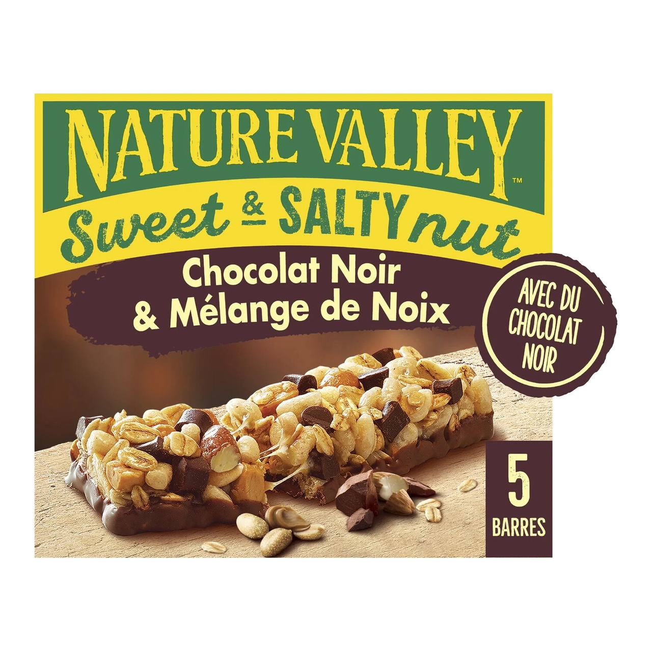 NATURE VALLEY Barre céréales nut chocolat noir et noix 5x30g