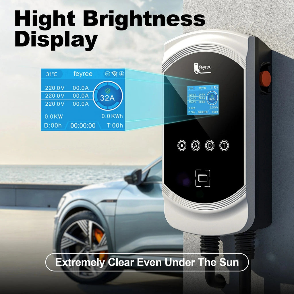feyree Chargeur EV Type 2 32 A 22 kW 3P avec équilibrage dynamique de la charge, modèle EVSE Wallbox, fonctionnalité d’application Wi-Fi intelligente pour voitures électriques