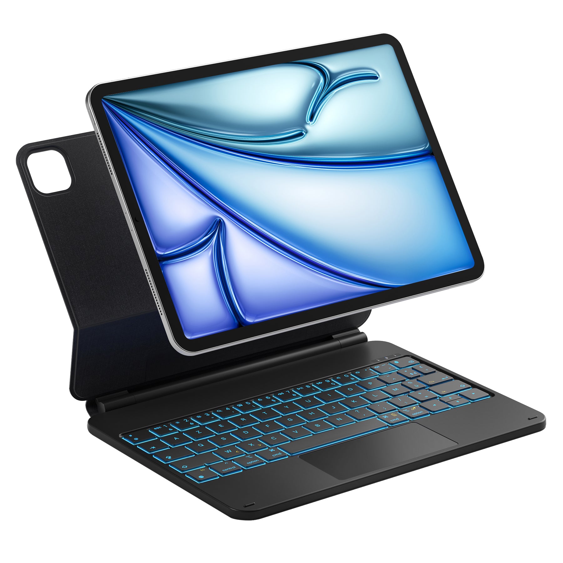 Inateck Housse Clavier magnétique pour iPad Air 11" M4/M3/M2, Air 5e/4e gen 10,9", Pro 11" (1re-4e gen) : Support Cantilever Flottant, rétroéclairage 7 Couleurs et trackpad, AZERTY