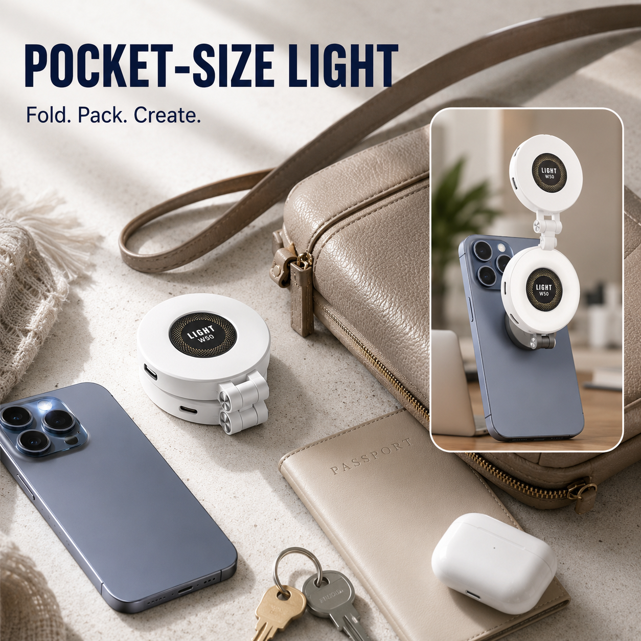 VoxorAI M28 Lampe d’appoint blanche – Solution d’éclairage pour selfie avec miroir et fixation magnétique. Qualité CRI95+, éclairage LED à 360°