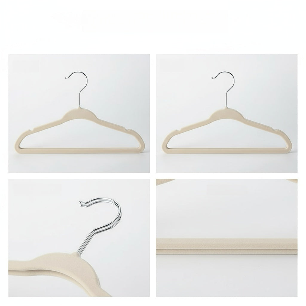 Lot de 30 cintres pour vêtements d’enfants en velours antidérapants, Marque blanche, Profil fin, Beige, Idéaux pour vêtements de bébés et d’enfants
