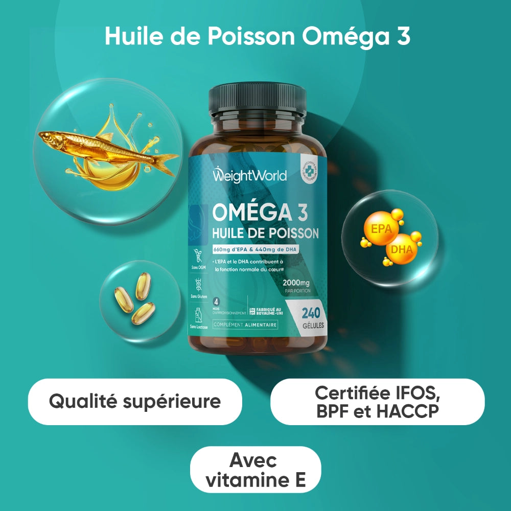 WeightWorld Huile de poisson oméga-3 2000 mg - 240 gélules