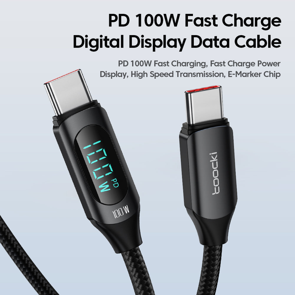 Toocki Câble USB-C 1 m 100 W charge rapide avec affichage LED compatible avec iPhone 17, 16, 15 Pro Plus, Pro Max Air, iPad Pro, Samsung Galaxy S24, S23, Switch, MacBook Air, Pixel