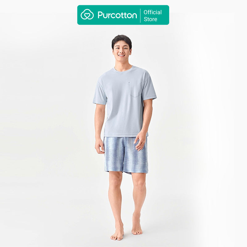 Purcotton Ensemble de loungewear pour homme - Débardeur en maille rafraîchissant & short en gaze AirySoft - Rafraîchissant & respirant - Léger & moelleux - Confortable à la maison