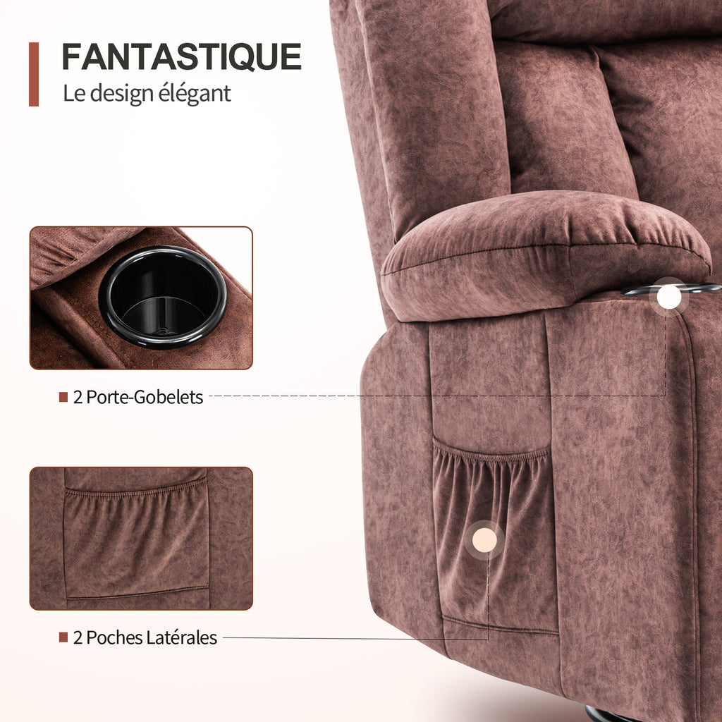 COMHOMA Chaise de relaxation manuelle pivotante pour adultes avec dossier réglable et repose-pieds, chaise de salon 361°, porte-gobelet, poches latérales, tissu doux, ergonomique, marron