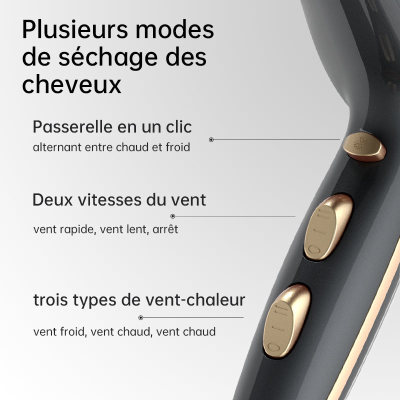 CONFU 8955 Sèche-cheveux haute vitesse 21 000 tr/min, réglage du mode à 7 vitesses, puissance 2 300 W - Argent