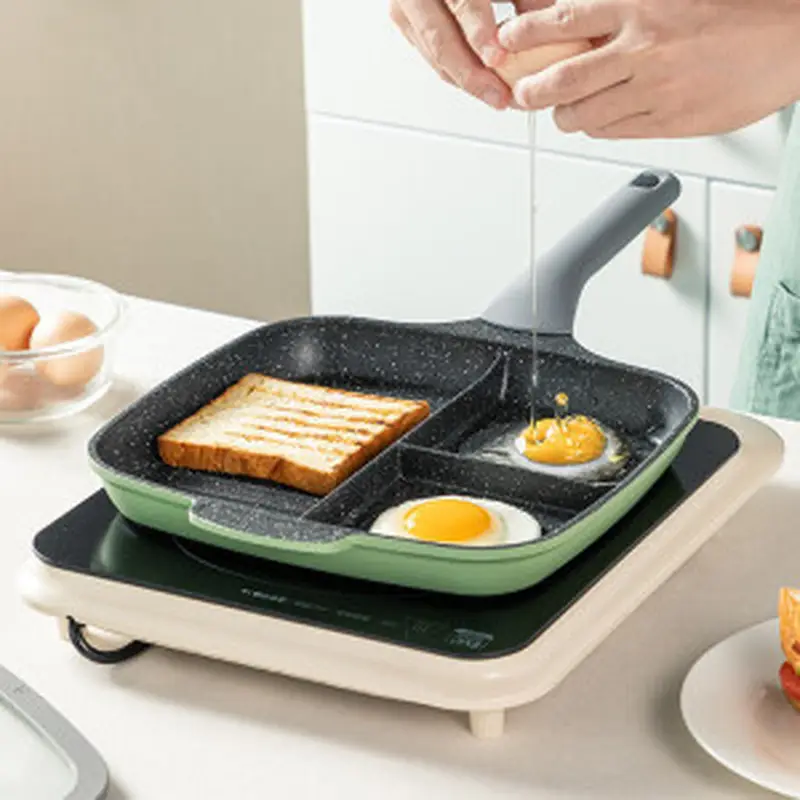 COOKER KING Limestone Bamboo Series Poêle à frire anti-adhésive à 3 compartiments toutes surfaces
