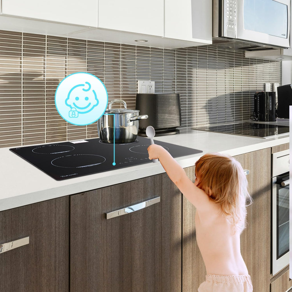 TOPWISH Plaque à induction 4 foyers 60 cm encastrable 4 zones Sécurité enfant Puissance renforcée Commande tactile Indicateur de chaleur résiduelle Minuterie