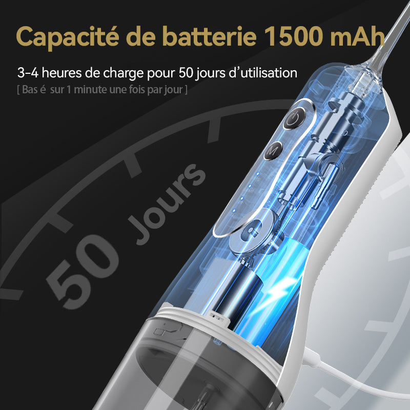 Sunluxy Hydropulseur Dentaire Portable Sans Fil, 140 PSI, Flux d’eau Pulsé Haute Pression, 4 Modes, Réservoir d’eau Amovible 260 ml, Autonomie de 50 Jours