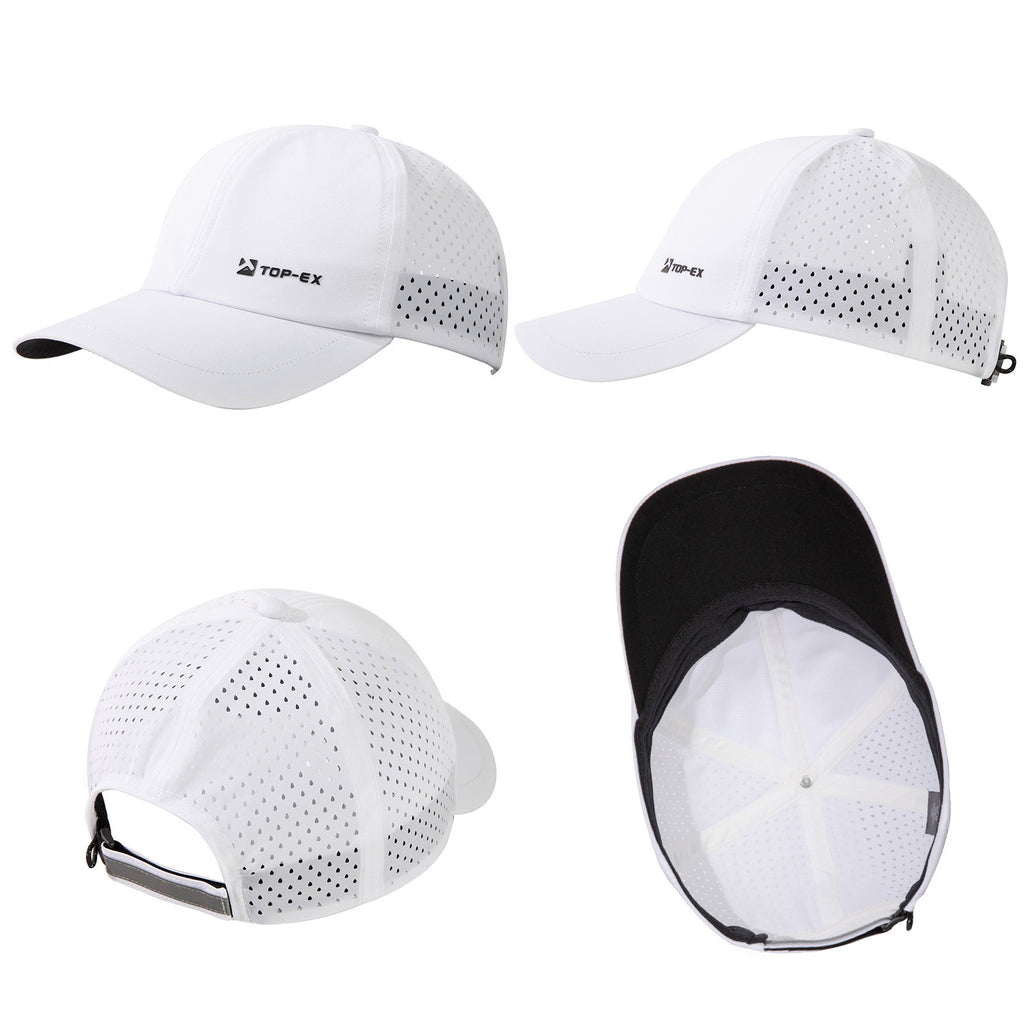 TOP-EX Casquettes de baseball non structurées pour course, maille respirante, séchage rapide, bandeau anti-transpiration rafraîchissant, M/L, Blanc