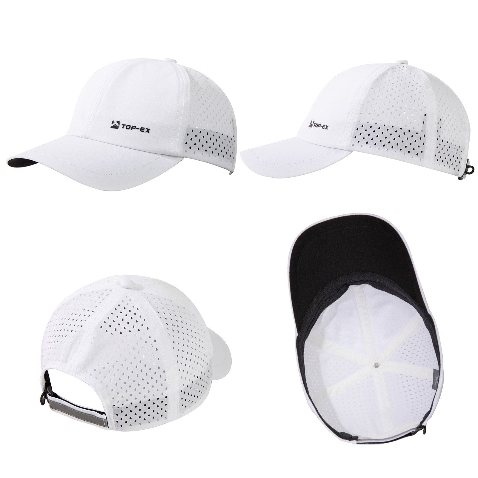 TOP-EX Casquettes de baseball non structurées pour course, maille respirante, séchage rapide, bandeau anti-transpiration rafraîchissant, M/L, Blanc