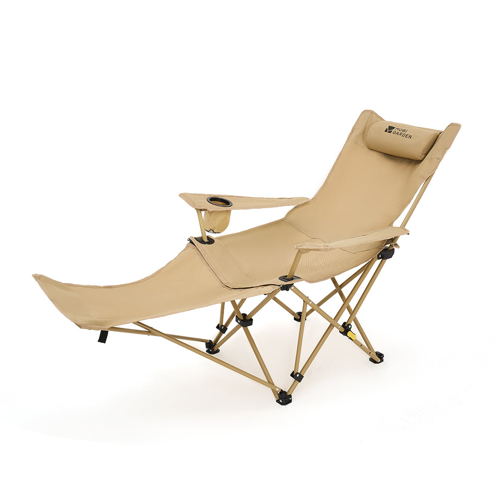 Mobi Garden, Chaise de relaxation pliante confortable pour l'extérieur et la maison, Sable, Réglable à plusieurs angles, Assise large de 56 cm, Capacité de charge élevée, Durable et résistante à l'usure