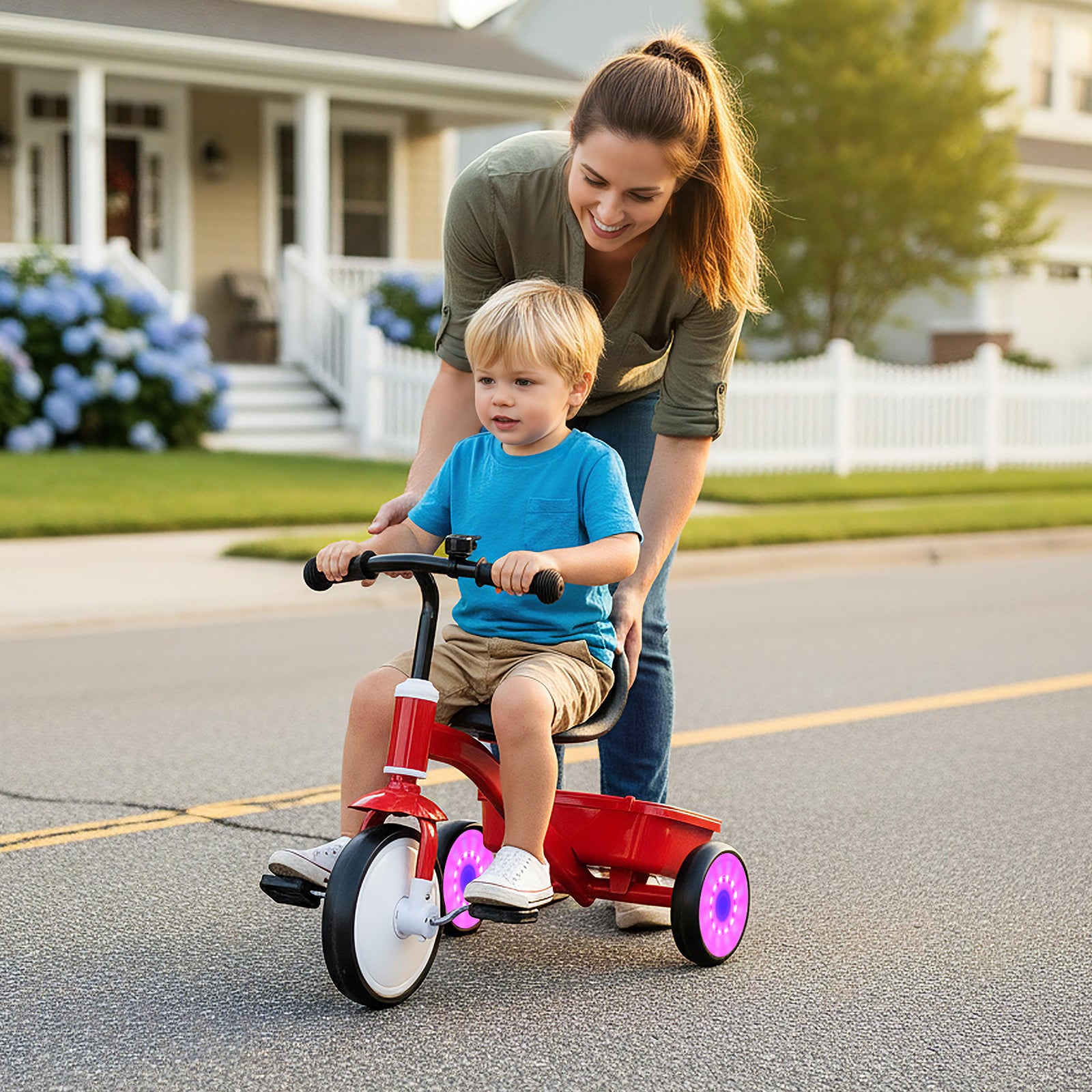 Tricycle pour enfants avec roues lumineuses et siège réglable à 4 positions