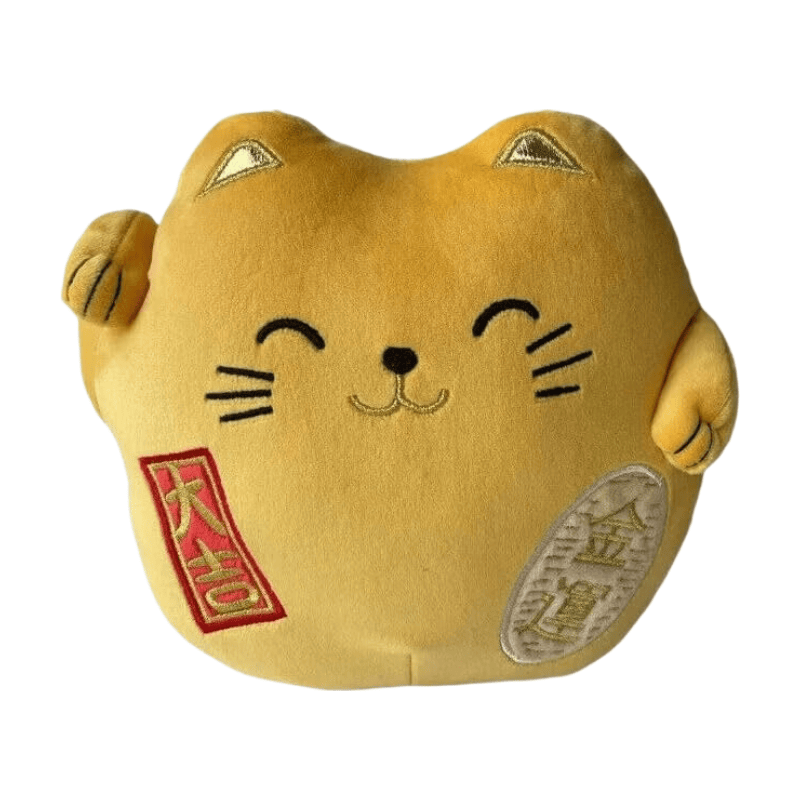 WT&T Peluche Kawaii Maneki Neko Doré Chat Porte-Bonheur 40 cm