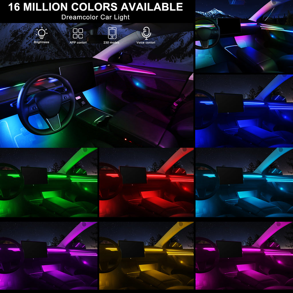 Dreamcolor Ruban LED en acrylique pour intérieur de voiture avec contrôle via application, RGB 14-en-1, 175 pouces, 593 LED néon et synchronisation musicale
