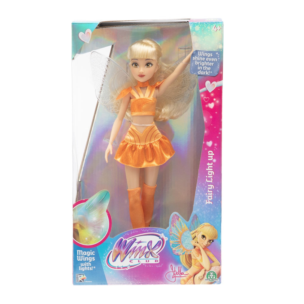 WINX CLUB Poupée articulée Stella avec ailes lumineuses pour les enfants dès 3 ans - 26 cm