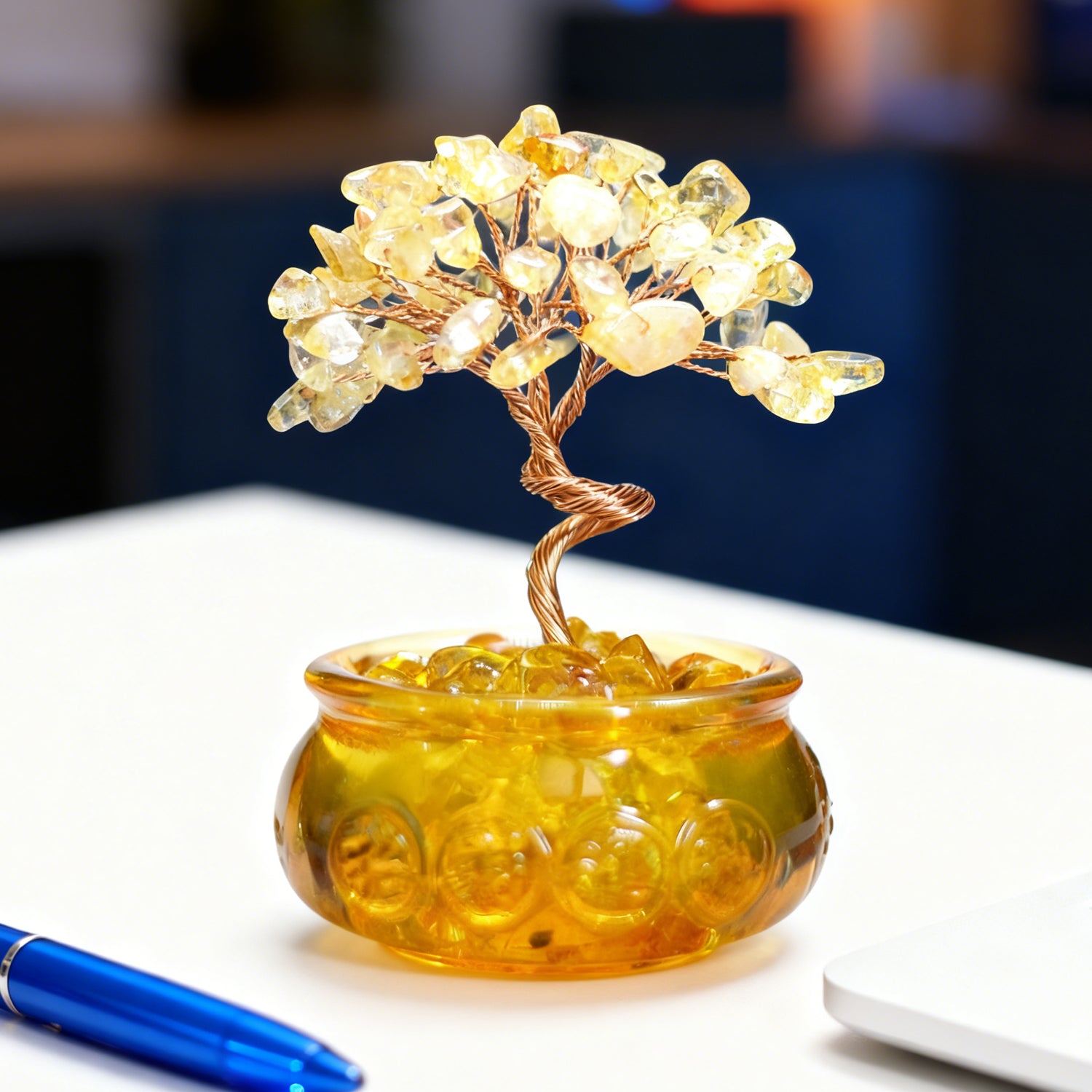 Ju7cer 1 pc arbre en citrine avec bol à trésor et tasse - Décoration d'arbre à argent en éclats de cristal naturel, convient pour bureau, maison et décoration de mariage, incontournable de Noël