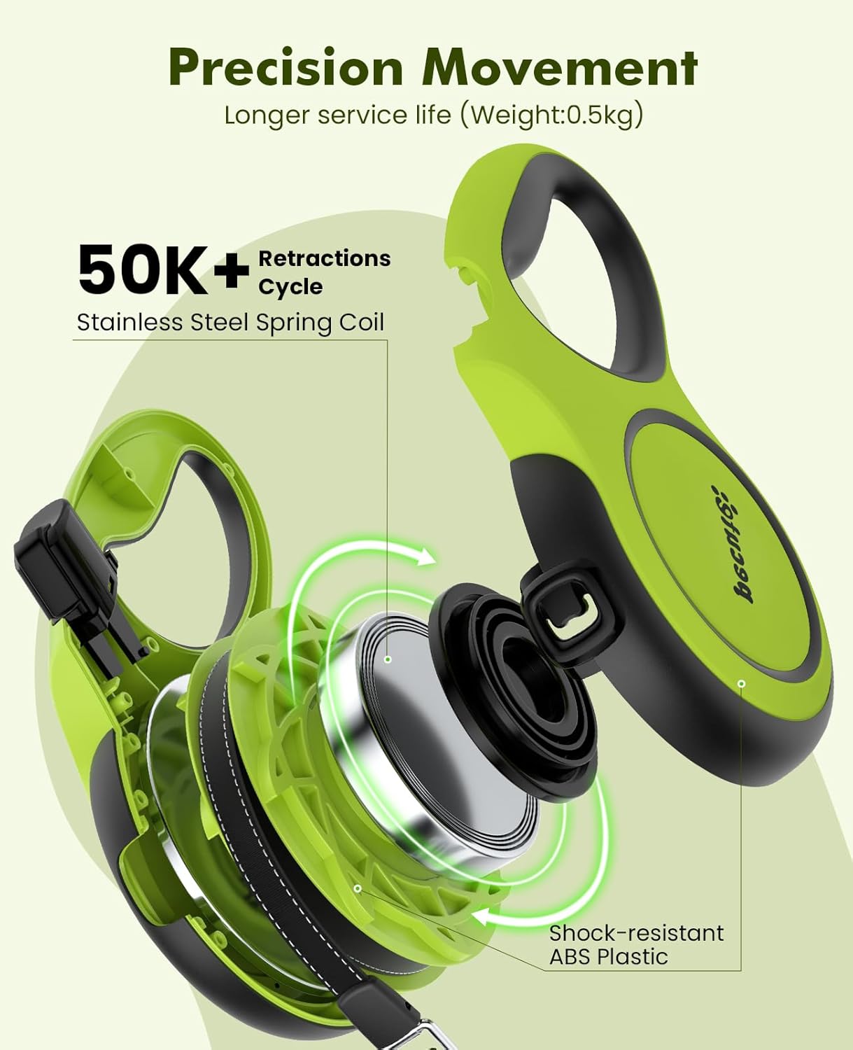 PECUTE Instant-Control Series Laisse de chien extensible 8 m avec corde en acier et distributeur de sacs à déjections canines - Vert