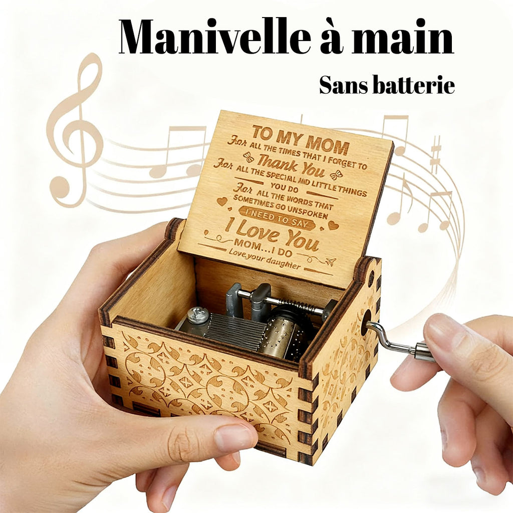 Alphynix 1 pièce Boîte à musique « À ma mère », boîte à souvenirs en bois à manivelle avec message de remerciement plein d'émotion, cadeau émouvant pour mère de sa fille