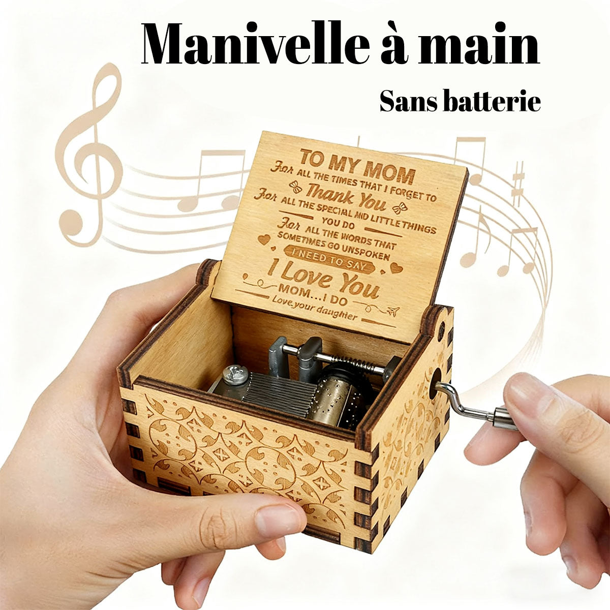Alphynix 1 pièce Boîte à musique « À ma mère », boîte à souvenirs en bois à manivelle avec message de remerciement plein d'émotion, cadeau émouvant pour mère de sa fille