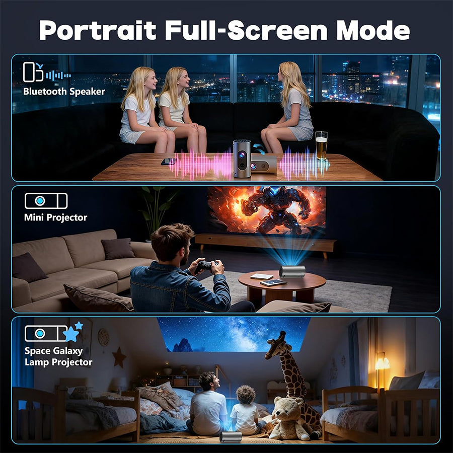 XBJ Mini projecteur d’extérieur portable ultraléger intelligent 1080P | Décodage 4K, fonctionne avec batterie externe (vendue séparément), 8000 lumens, son Dolby Digital 8 W