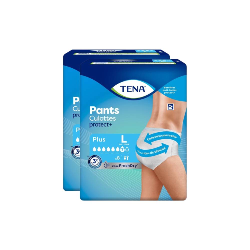 Tena Pants Protect+ Sous-vêtements d'incontinence unisexe Taille L – 16 pièces (2 paquets de 8)