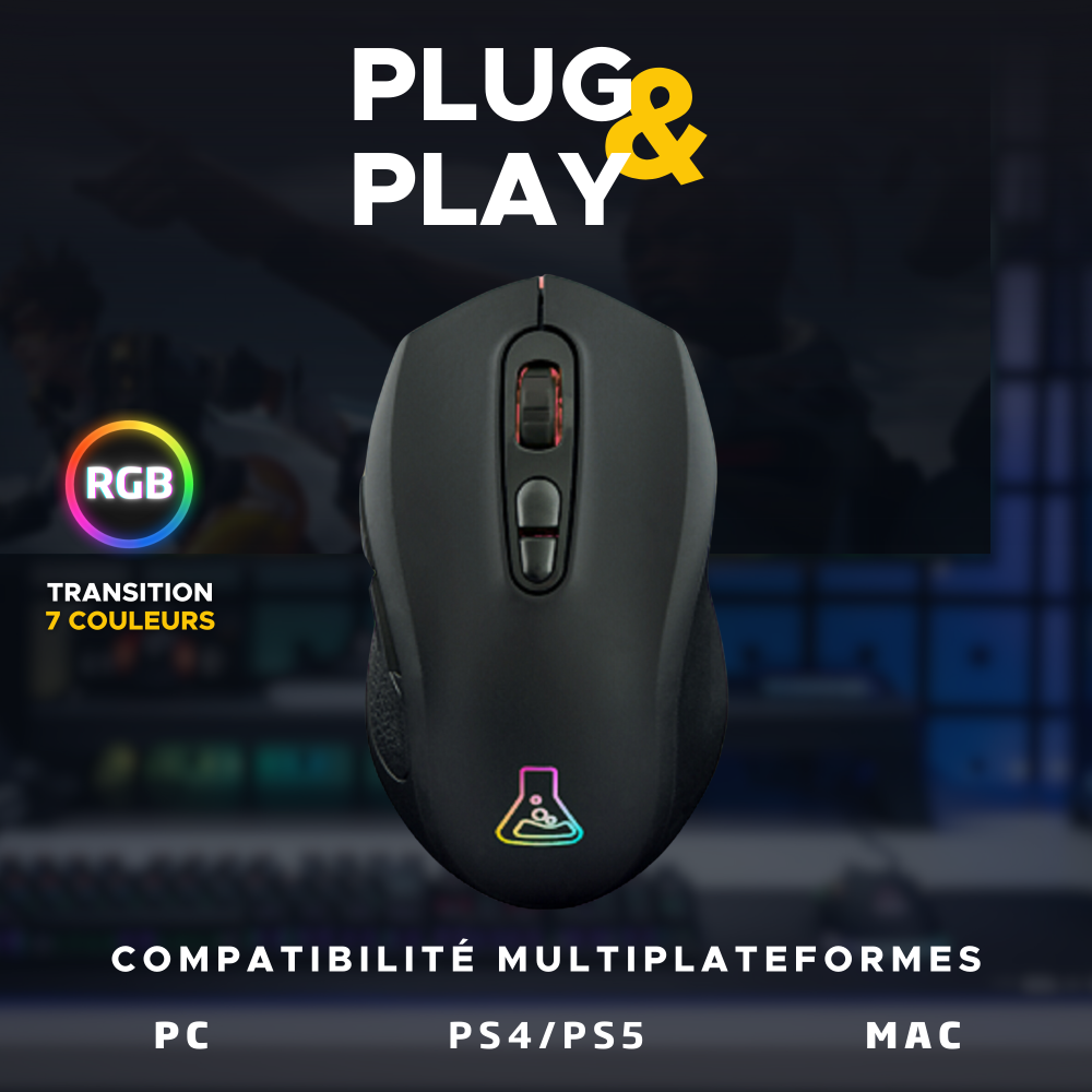 THE G-LAB Kult Krypton Souris Gaming sans Fil 2.4GHz & Bluetooth - 6400 DPI, 6 Boutons - Noir