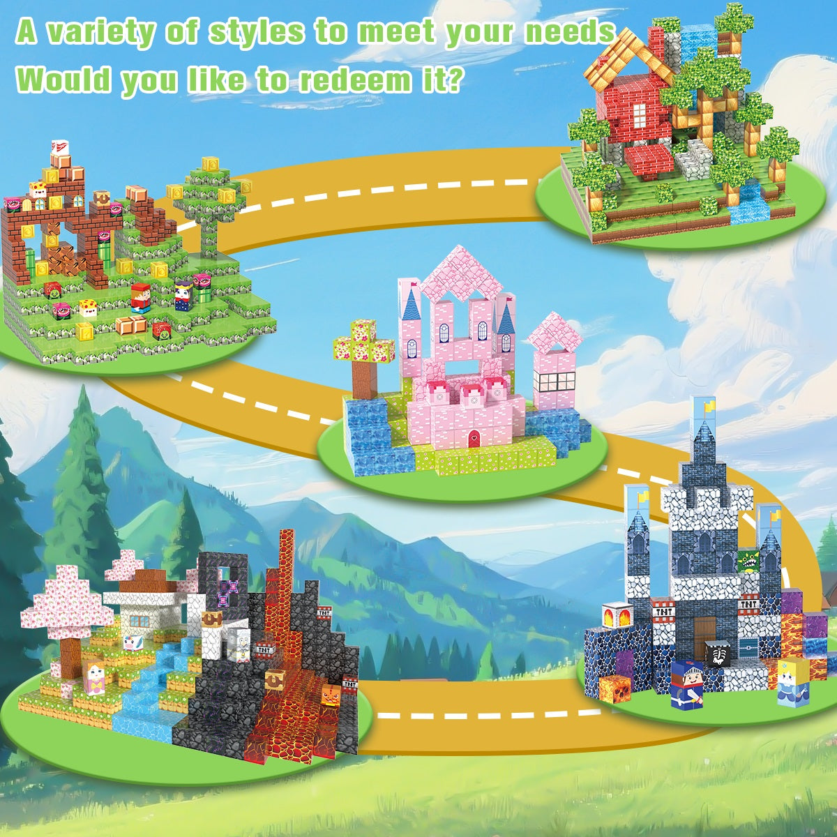 XINQIYUAN Qiyuan Jouet Éducatif Blocs de Construction Château Rose Monde Magnétique 2.5cm 145pièces [Mélange aléatoire – Couleurs issues uniquement de la photo principale]