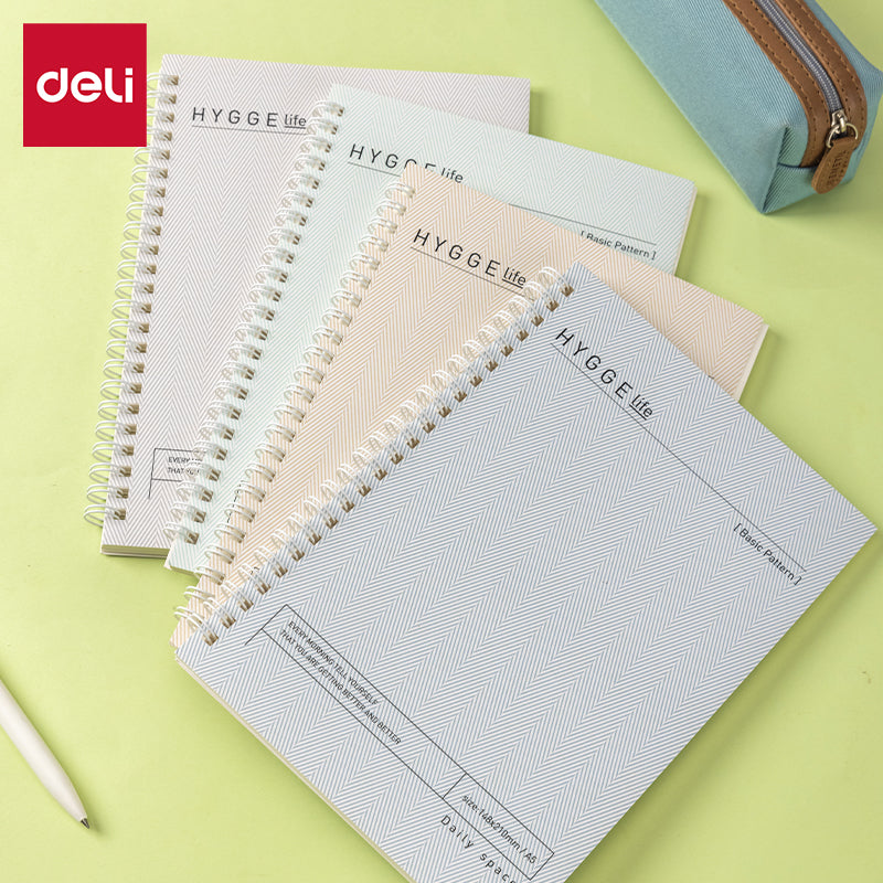 Deli Carnet à spirale, A5 (148 x 210 mm), 60 feuilles/120 pages, 70 g/m² - Parfait pour les étudiants, le bureau et le journaling, Série Harmony Light, Lot de 4