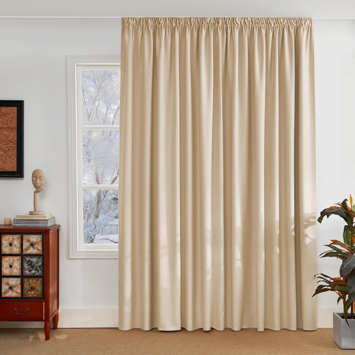 PONY DANCE Rideau occultant avec pliure crayon, 1 panneau, L 300 x l 245 cm (L 118 x l 96 pouces), beige biscotti