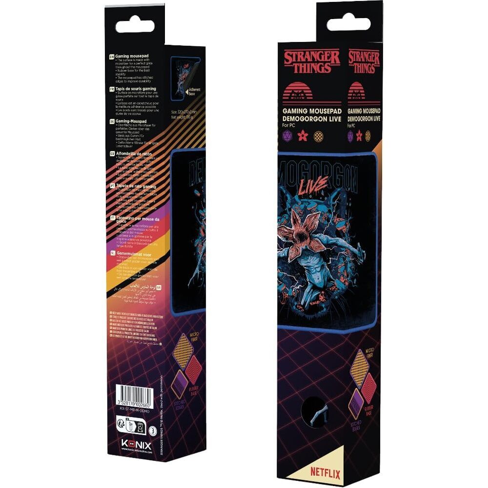 Konix Stranger Things Tapis de souris gaming 32 x 27 cm - Surface microfibre antidérapante - Caoutchouc - Motif Demogorgon Live