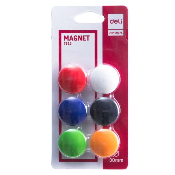 Deli Aimants ronds, couleurs variées, diamètre 30 mm - 1 tube