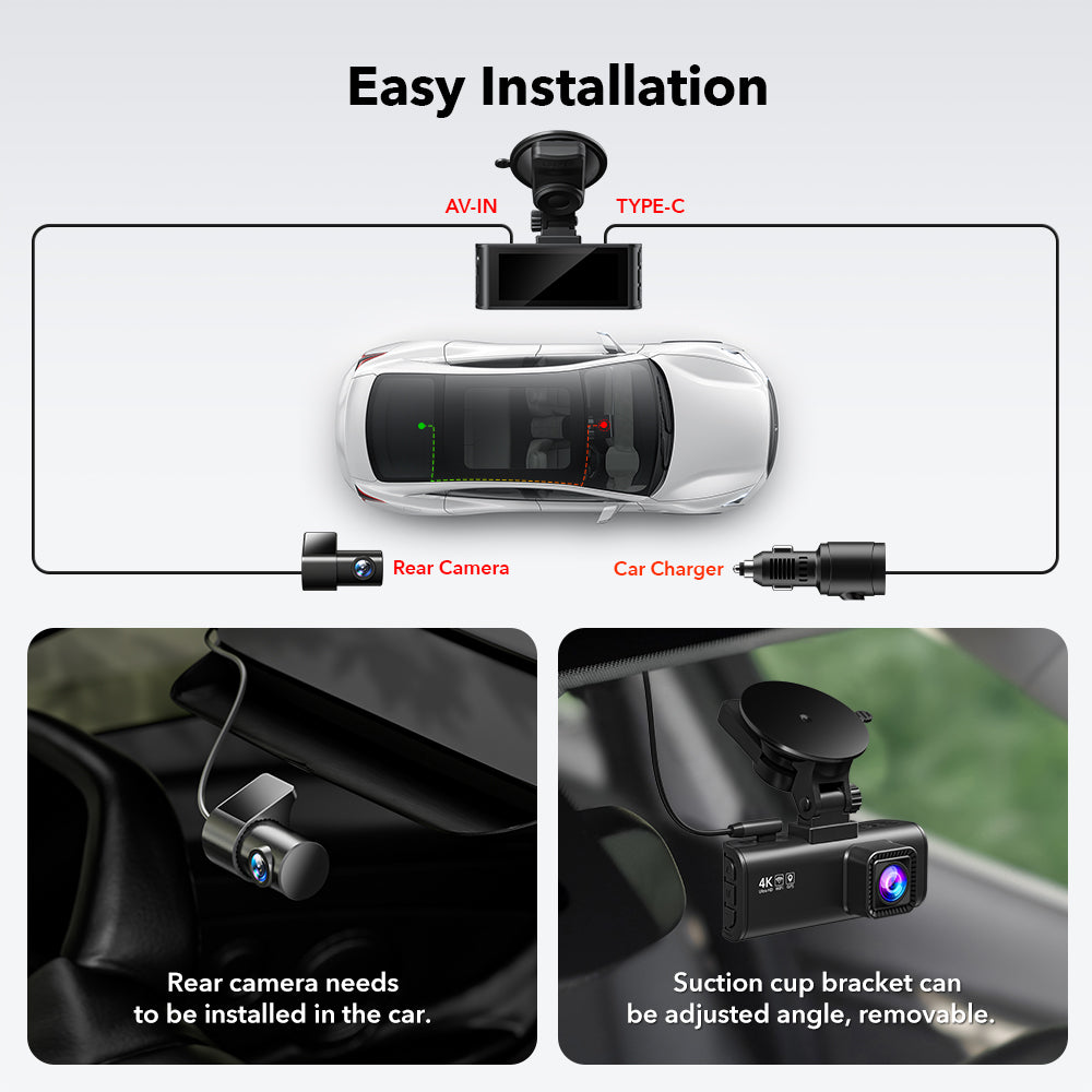 REDTIGER Dashcam pour Voitures, Dashcam Caméra de Voiture 4K Full HD, Dashcam Écran IPS 3,16”, Dashcam Wi-Fi GPS Intégré, Vision Nocturne, Enregistrement en Boucle, Véhicule