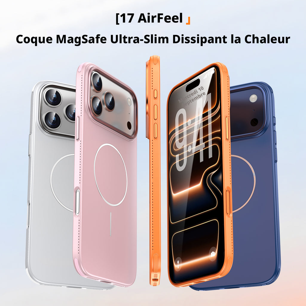 Coque pour iPhone 17 Pro Max, dissipation thermique des bords, anneau magnétique MagSafe, version fine, Bleu, 1 pièce