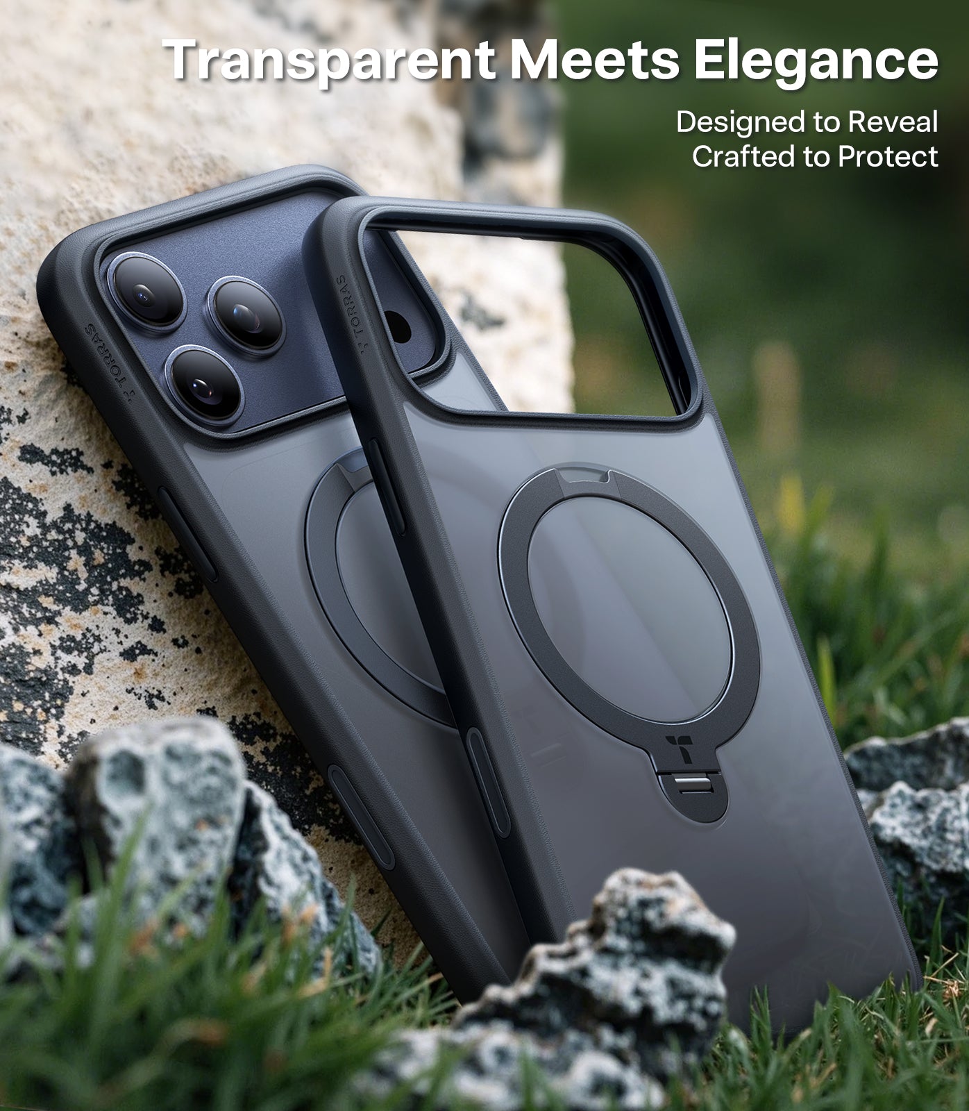TORRAS Ostand Série Spin pour Coque iPhone 17 Pro Max Support Magnétique Rotatif à 360° Protection Militaire, Finition Mate Antidérapante et Anti-traces de Doigts - Noir