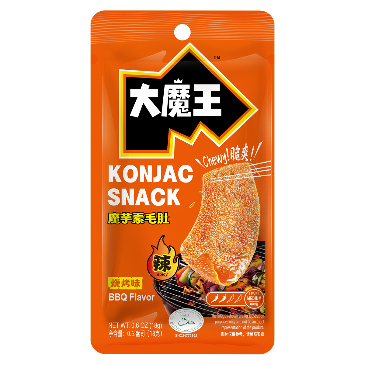 Yan Jin Pu Zi MOWON Snacks au Konjac (Saveur BBQ), 18 g x 20 Sachets