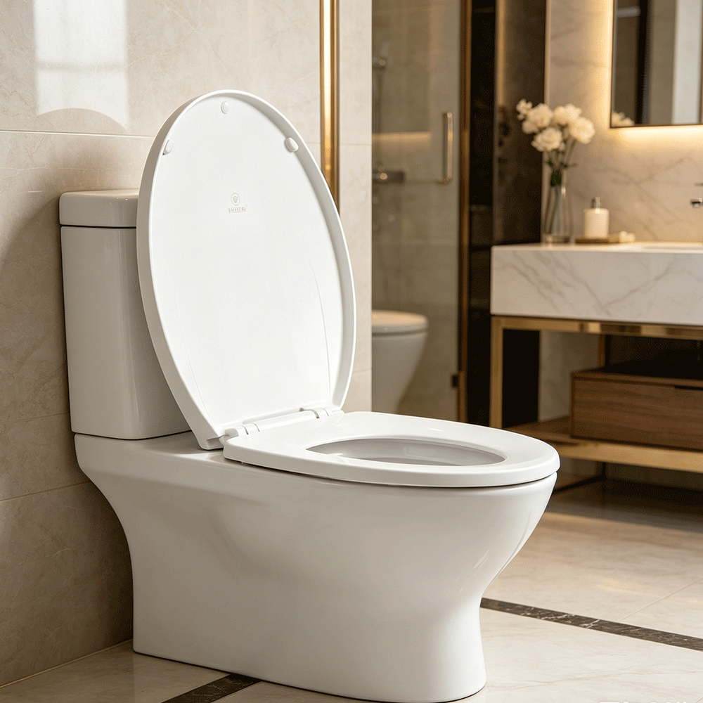 Abattant de toilette haut de gamme HomSeat de type O avec fonction de dégagement rapide, fabriqué en thermoplastique de haute qualité, 43 x 35,8 cm, 1 ensemble.
