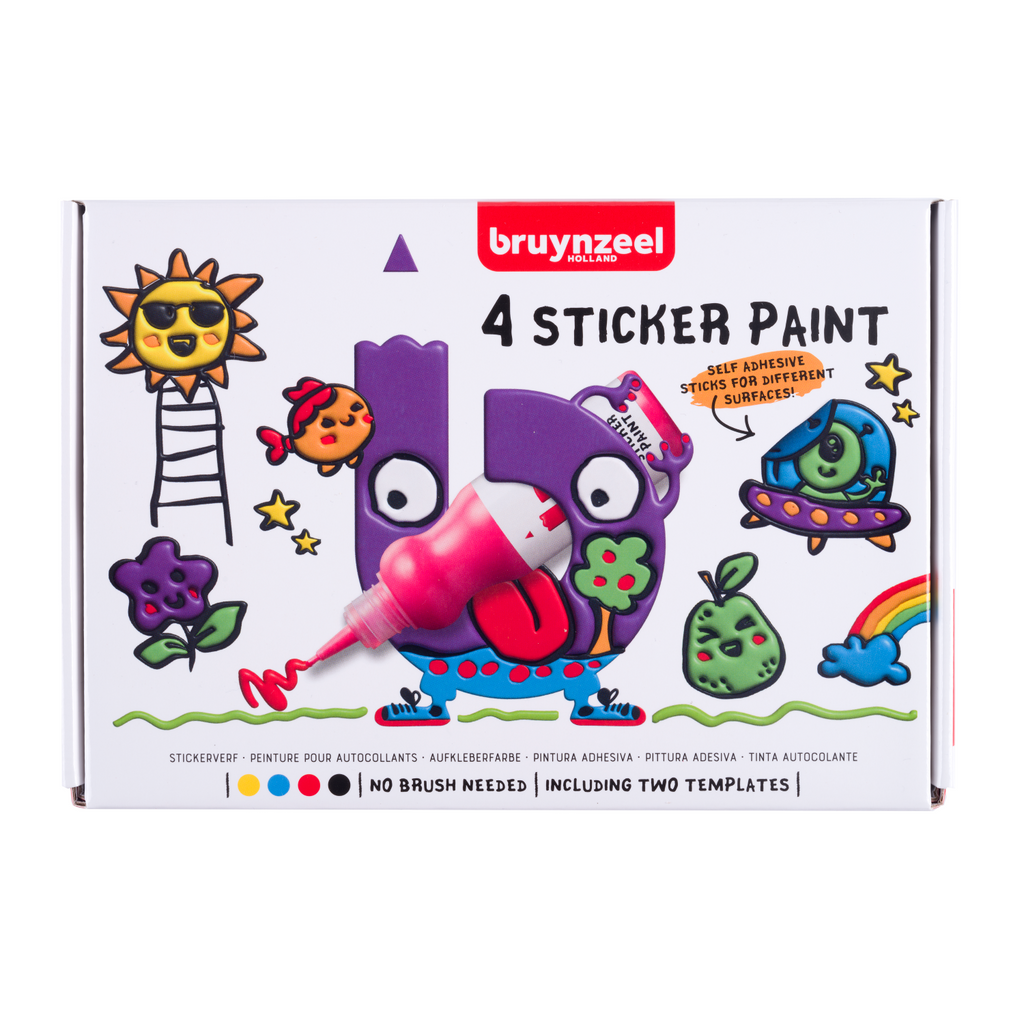 Bruynzeel Set de Peinture pour Autocollants - 4 couleurs à mélanger + 2 modèles - Crée et réutilise tes propres autocollants