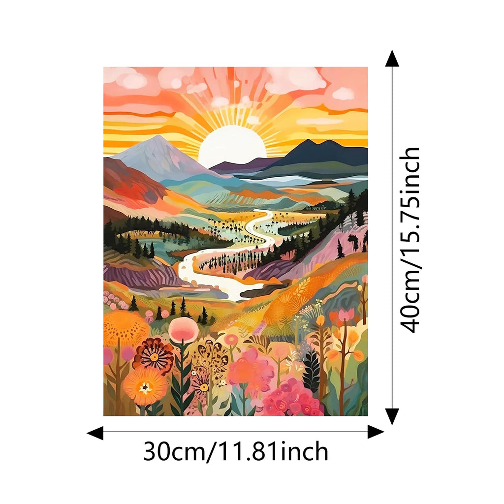 JU7CER Kit de Peinture aux Pierres Sunrise Diamond - Set d'Art Gem 5D Paysage pour Adultes | Décoration d'Intérieur et Artisanat 12×16 Pouces (30×40 cm)
