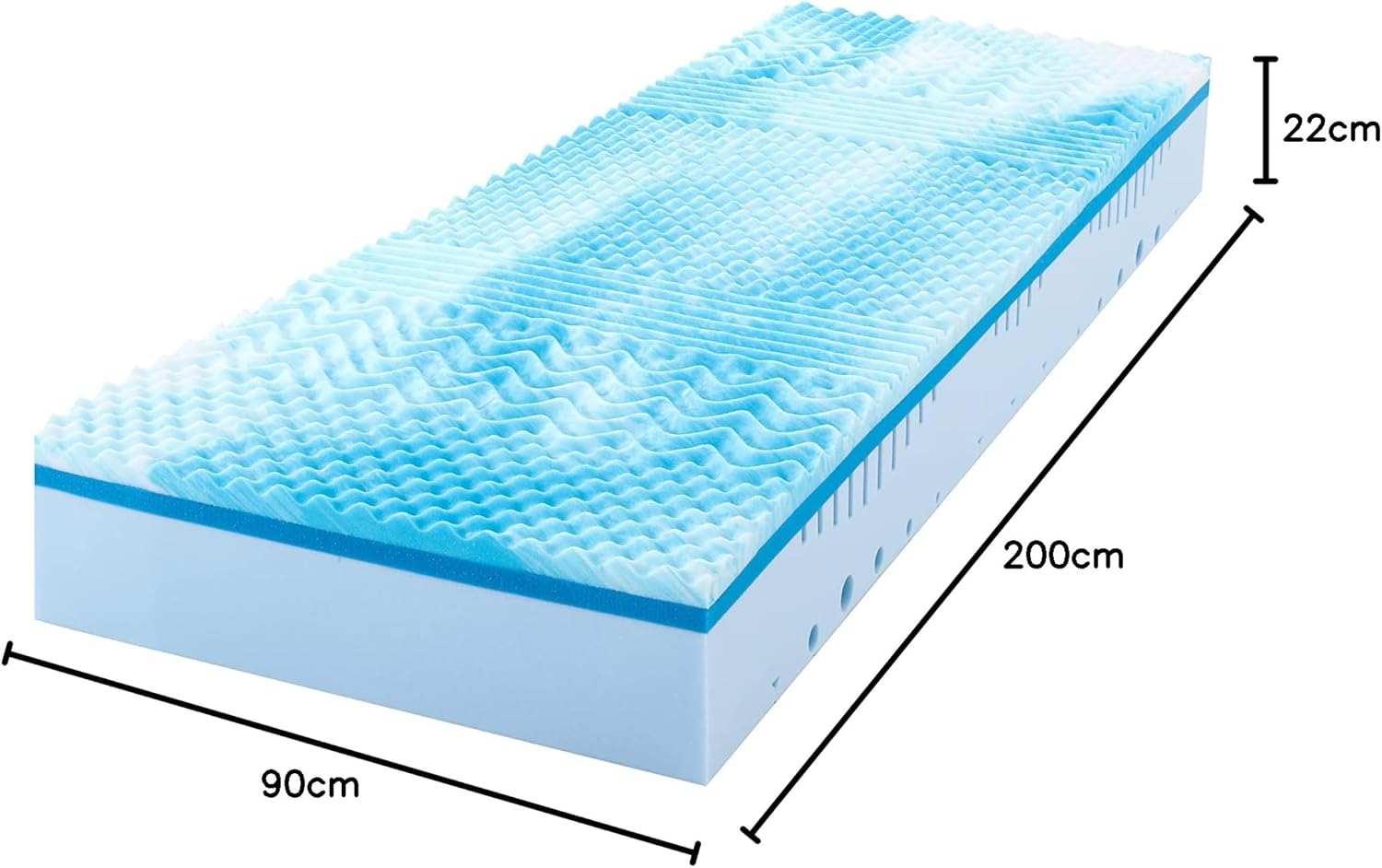 MLILY Matelas PRO 100 x 200 cm – Mousse froide + Mémoire de forme 7 zones, Fermeté H2 & H3, matelas roulé 2-en-1 en mousse gel, Hauteur 22 cm, Certifié OEKO-TEX