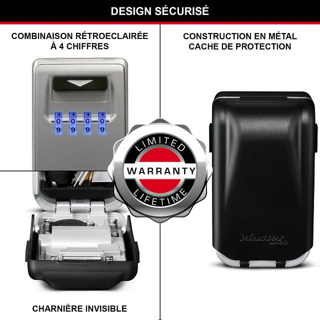 Master Lock Boîte à clés à cadran avec rétroéclairage, montage mural, format moyen, 72 x 126 x 52 mm