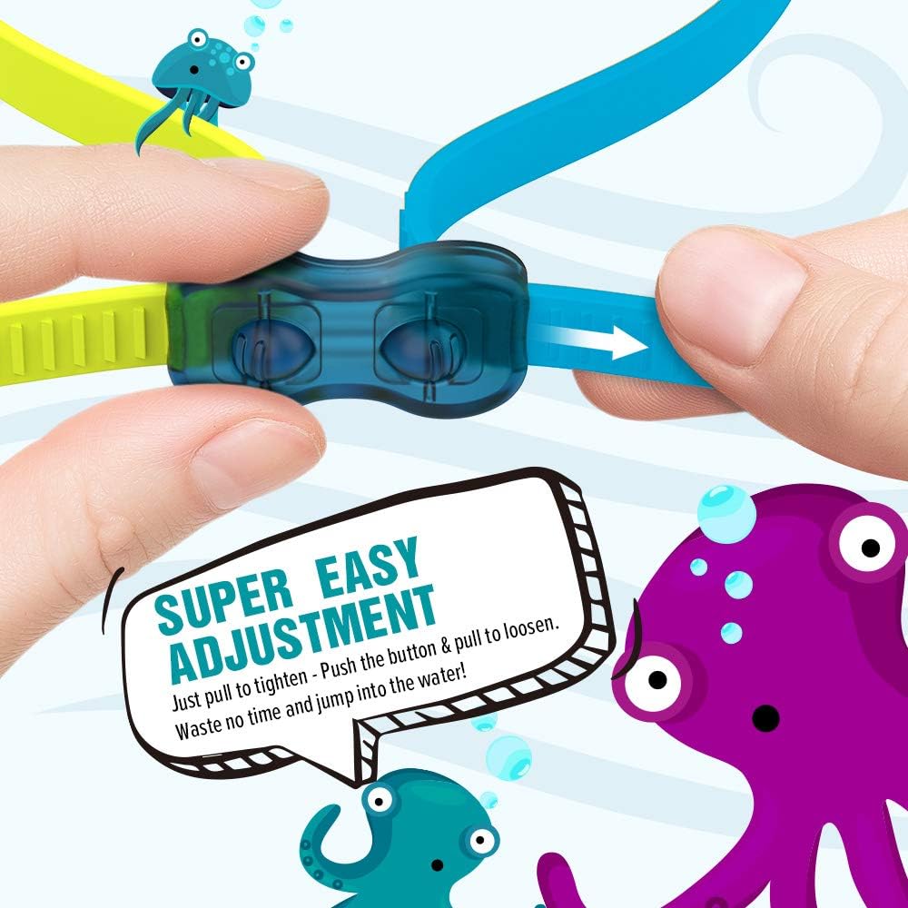OutdoorMaster Lot de 2 lunettes de natation pour enfants Sangle à réglage rapide Jaune et bleu + Bleu