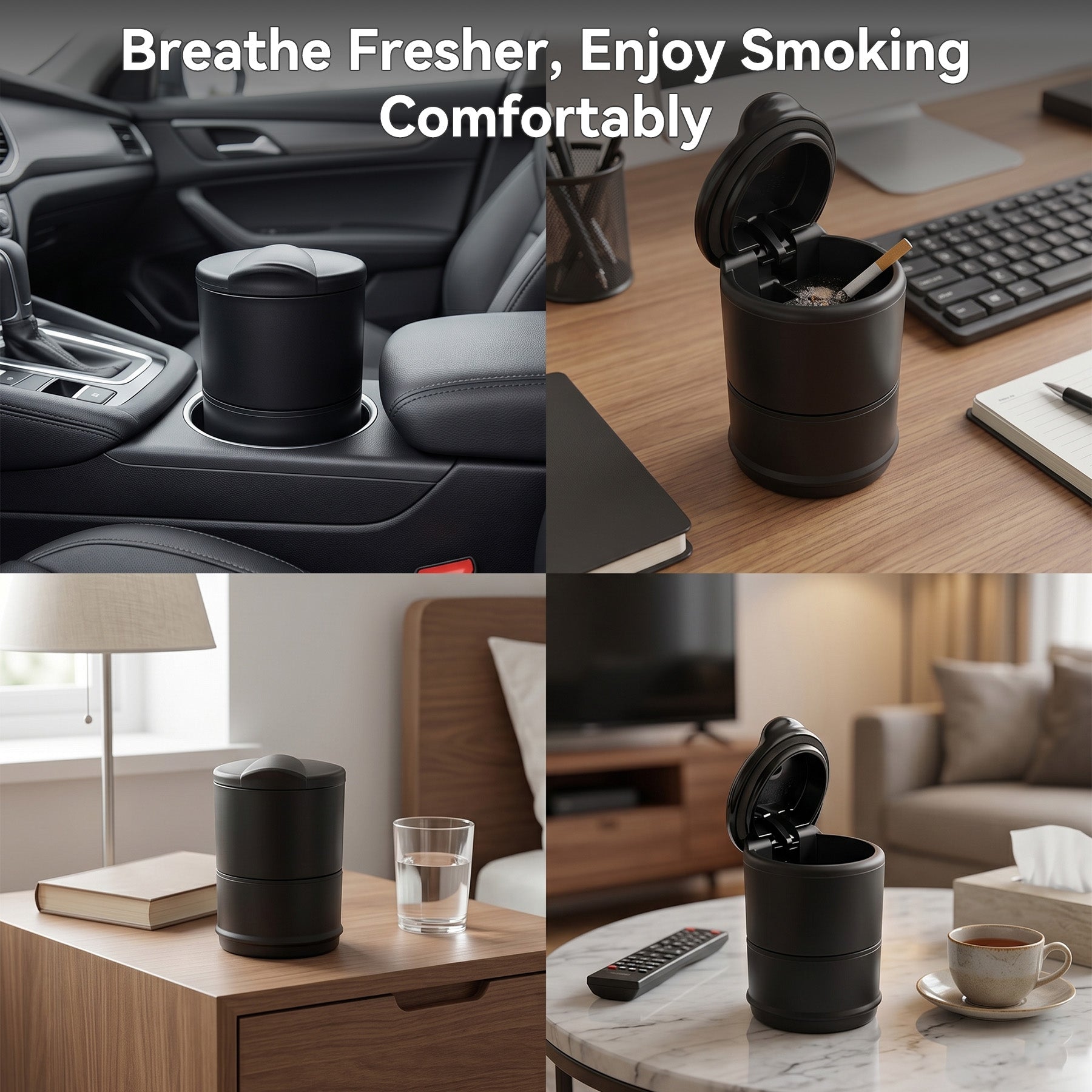 Cendrier de voiture, Cendrier portable avec couvercle, Résistant aux hautes températures, Compatibilité universelle, Finition mate dépolie, Hermétique