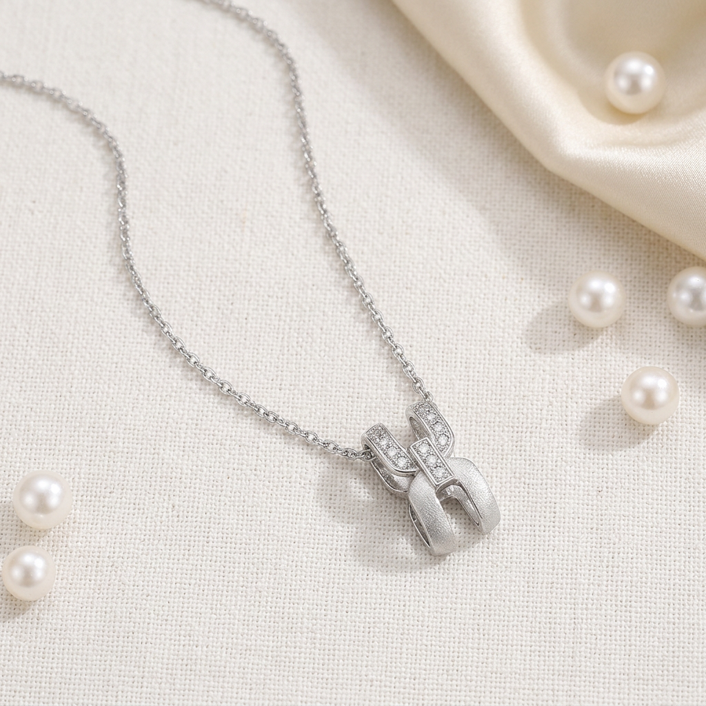 ALAIN MICHAL Intertwine S925 Collier en Argent Sterling - Finition Givrée avec 43 Diamants Synthétiques Blancs, Pendentif Statement