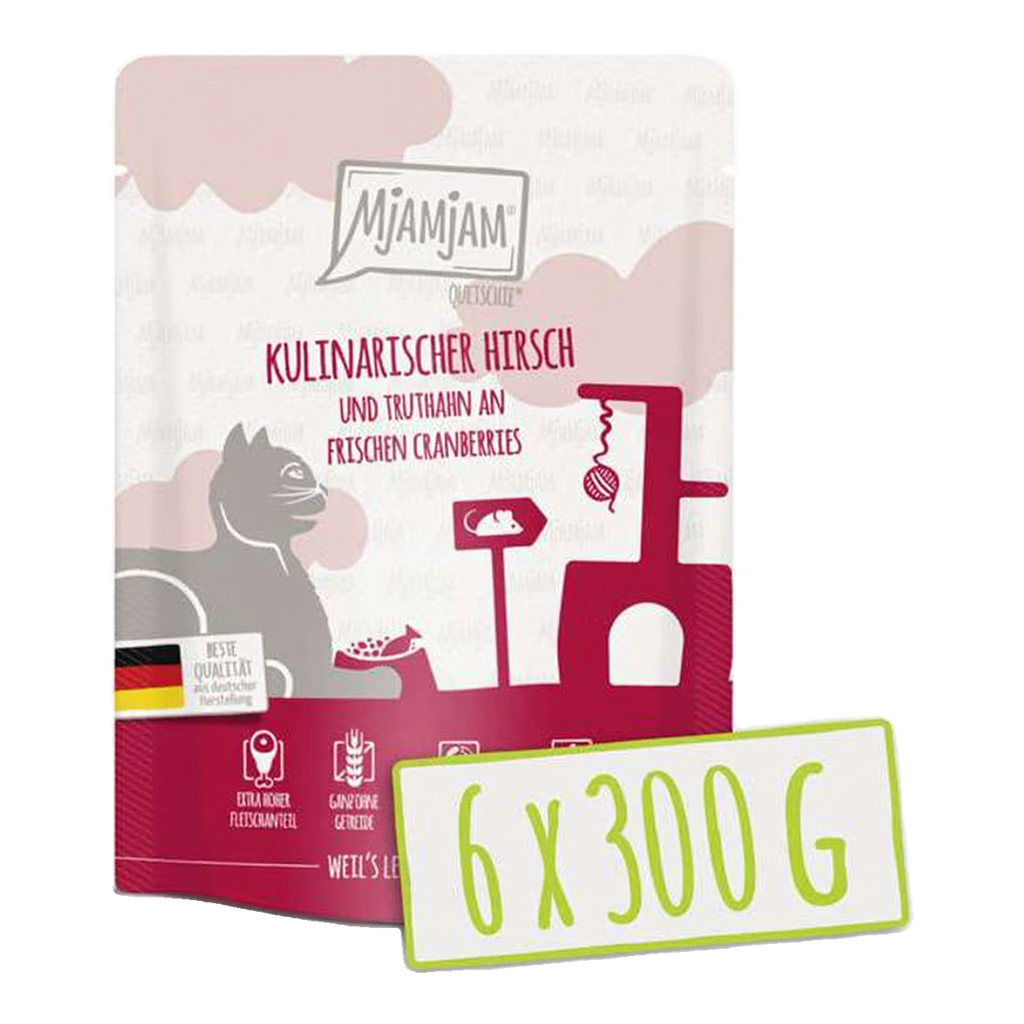 [Peut être servi frais pour l'été] MjAMjAM Quetschie Nourriture humide culinaire pour chat dinde cerf canneberge 300 g x 6