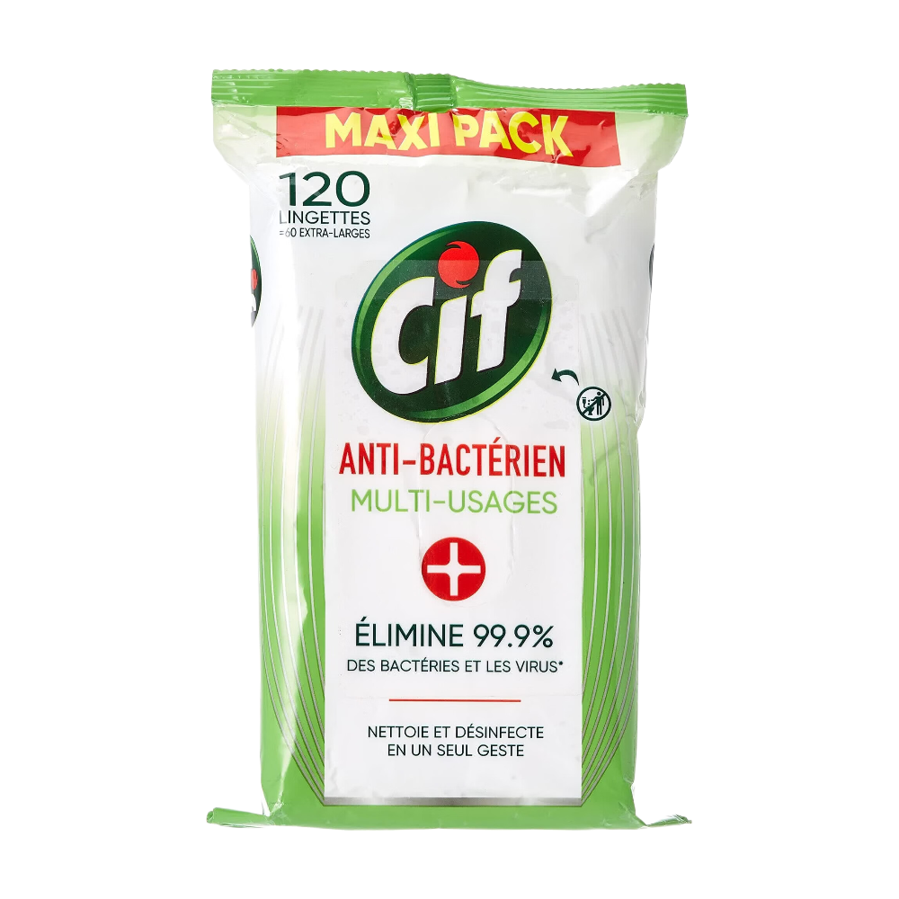 CIF Lingettes Nettoyantes Antibactériennes Multi-Surfaces Lot de 120