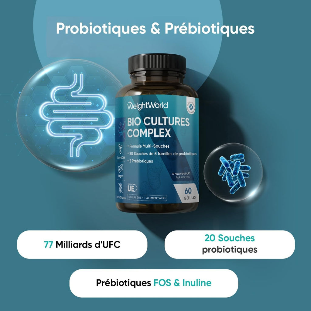 WeightWorld Complexe de cultures biologiques 77 milliards 60 gélules